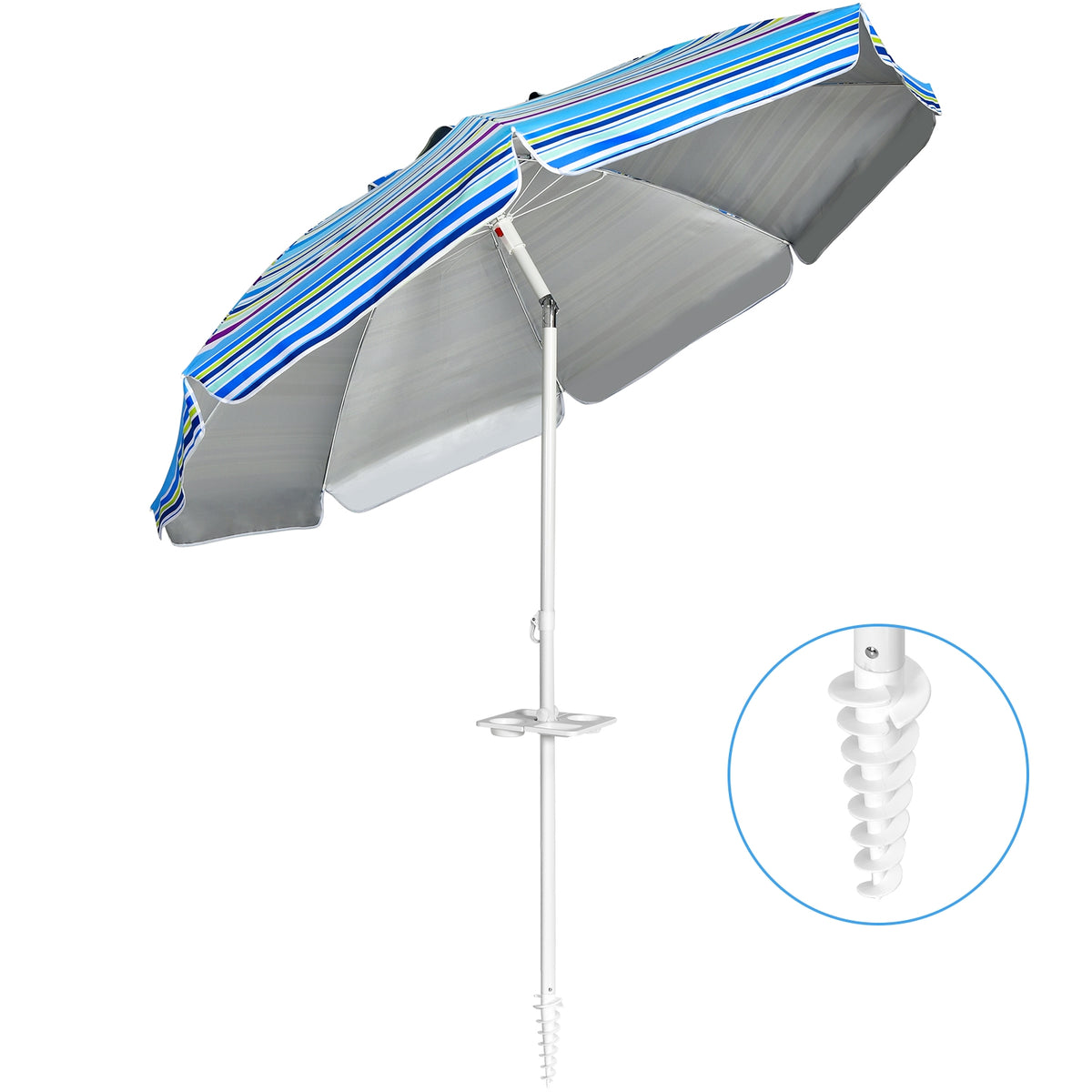 7.2 Feet Portable Beach Umbrella With Sand Anchor, Tilt, Blue Outdoor Umbrellas at Gallery Canada