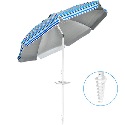 7.2 Feet Portable Beach Umbrella With Sand Anchor, Tilt, Blue Outdoor Umbrellas at Gallery Canada