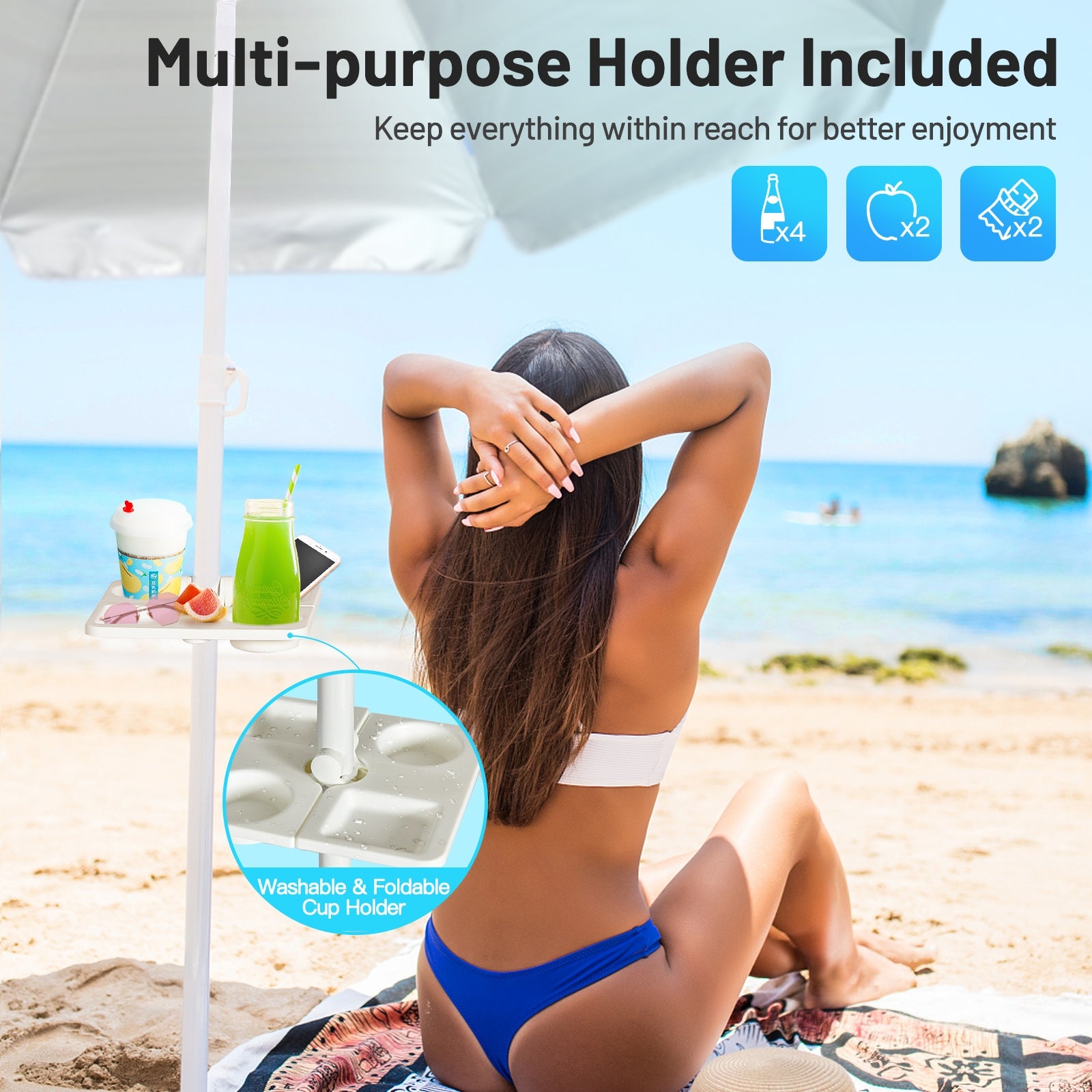 7.2 Feet Portable Beach Umbrella With Sand Anchor, Tilt, Blue Outdoor Umbrellas at Gallery Canada