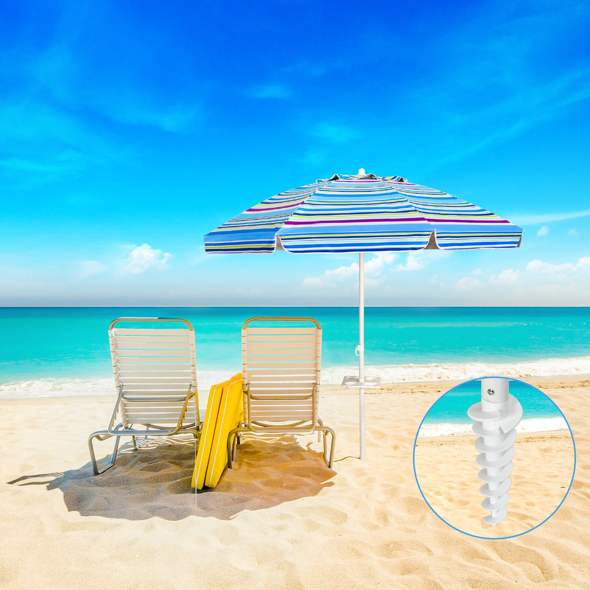 7.2 Feet Portable Beach Umbrella With Sand Anchor, Tilt, Blue Outdoor Umbrellas at Gallery Canada