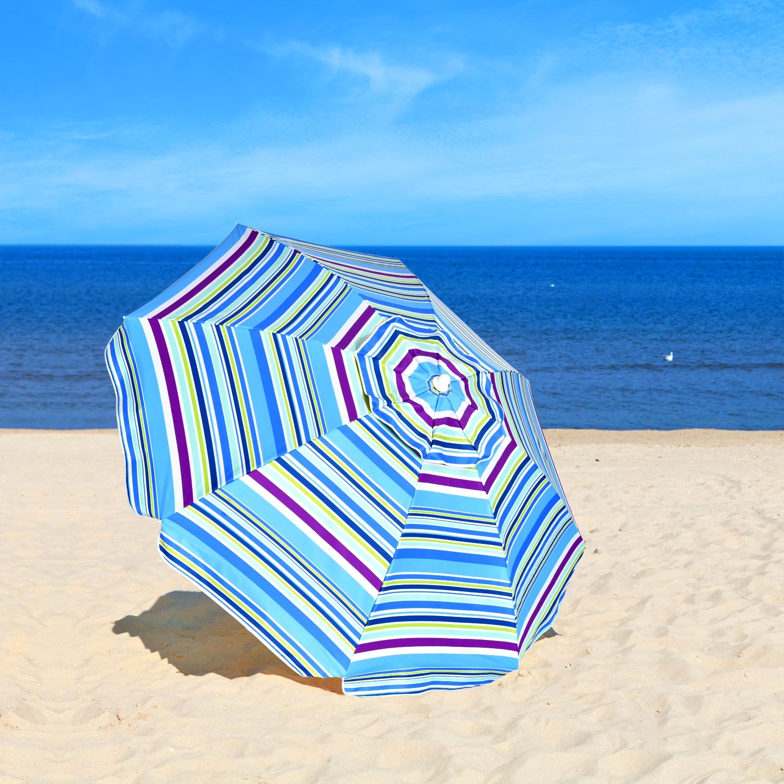 7.2 Feet Portable Beach Umbrella With Sand Anchor, Tilt, Blue Outdoor Umbrellas at Gallery Canada