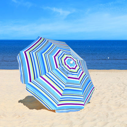 7.2 Feet Portable Beach Umbrella With Sand Anchor, Tilt, Blue Outdoor Umbrellas at Gallery Canada