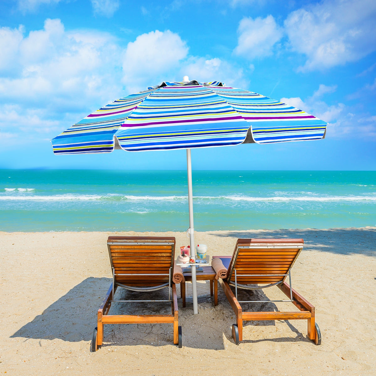 7.2 Feet Portable Beach Umbrella With Sand Anchor, Tilt, Blue Outdoor Umbrellas at Gallery Canada