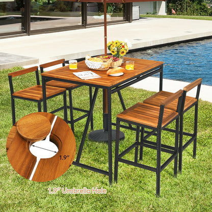 5 Piece Acacia Wood PE Rattan Bar Set, Brown Patio Bar Furniture at Gallery Canada