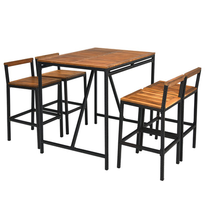 5 Piece Acacia Wood PE Rattan Bar Set, Brown Patio Bar Furniture at Gallery Canada