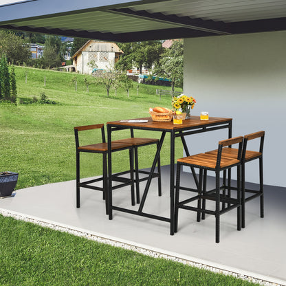 5 Piece Acacia Wood PE Rattan Bar Set, Brown Patio Bar Furniture at Gallery Canada