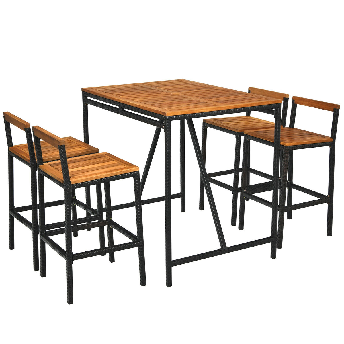5 Piece Acacia Wood PE Rattan Bar Set, Brown Patio Bar Furniture Brown at Gallery Canada