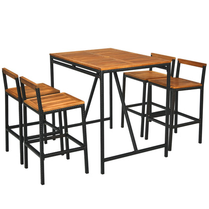 5 Piece Acacia Wood PE Rattan Bar Set, Brown Patio Bar Furniture Brown at Gallery Canada