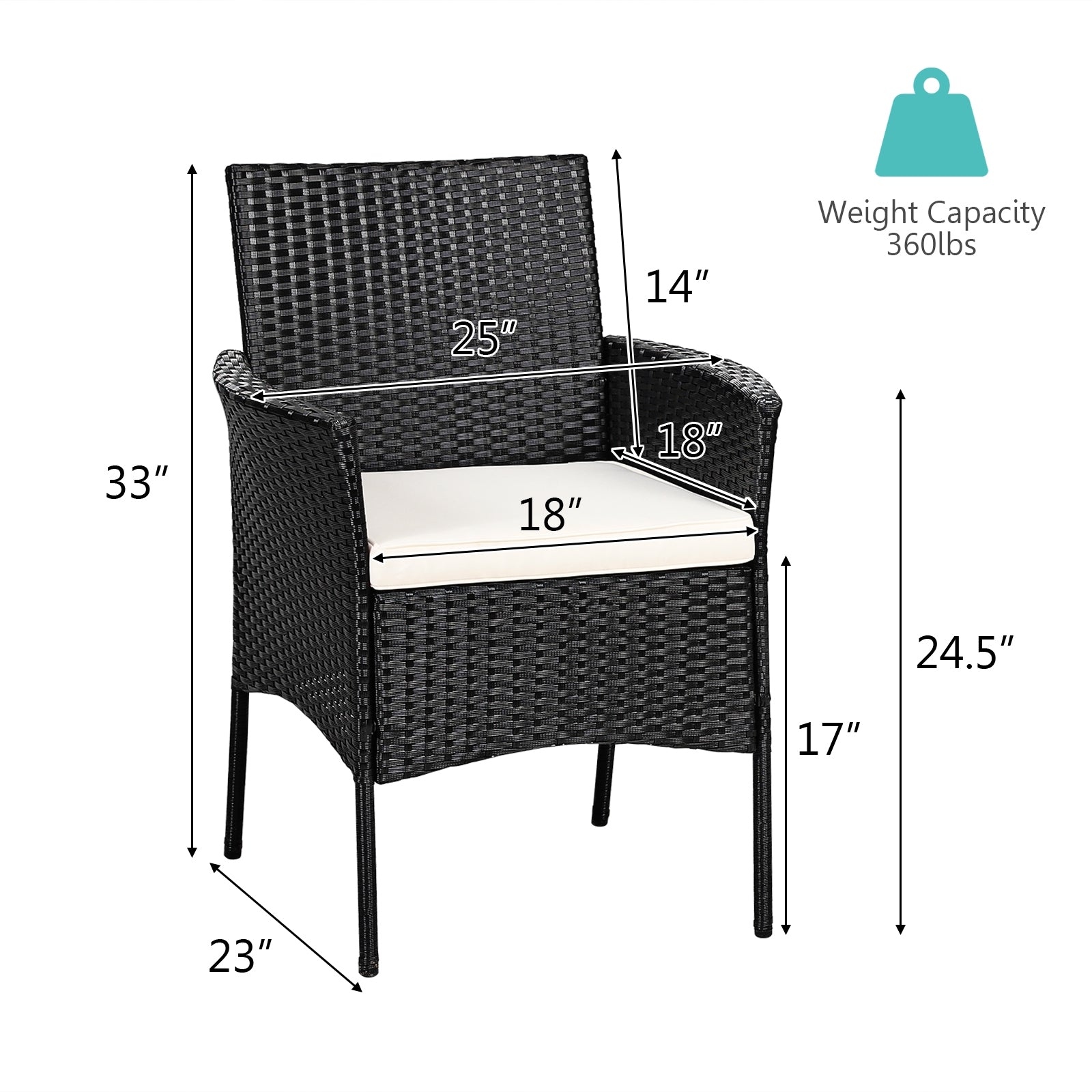 Patio Wicker Chairs, 2 Pieces, With Cozy Seat Cushions, Black Patio Dining Chairs at Gallery Canada