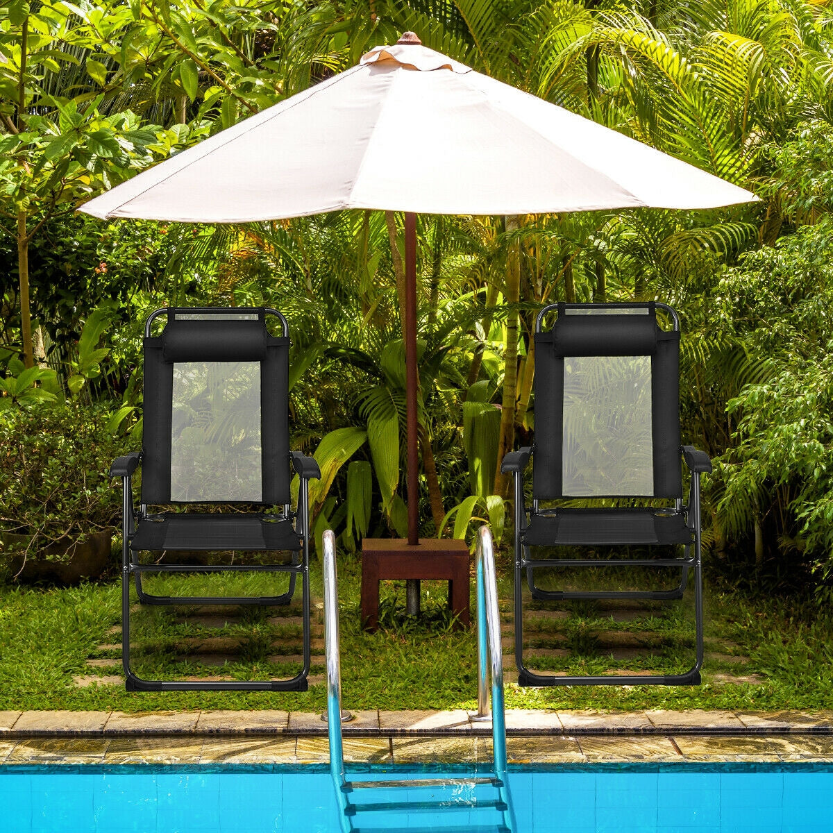 4 Piece Patio Garden Adjustable Reclining Folding Chairs, Black Patio Dining Chairs at Gallery Canada