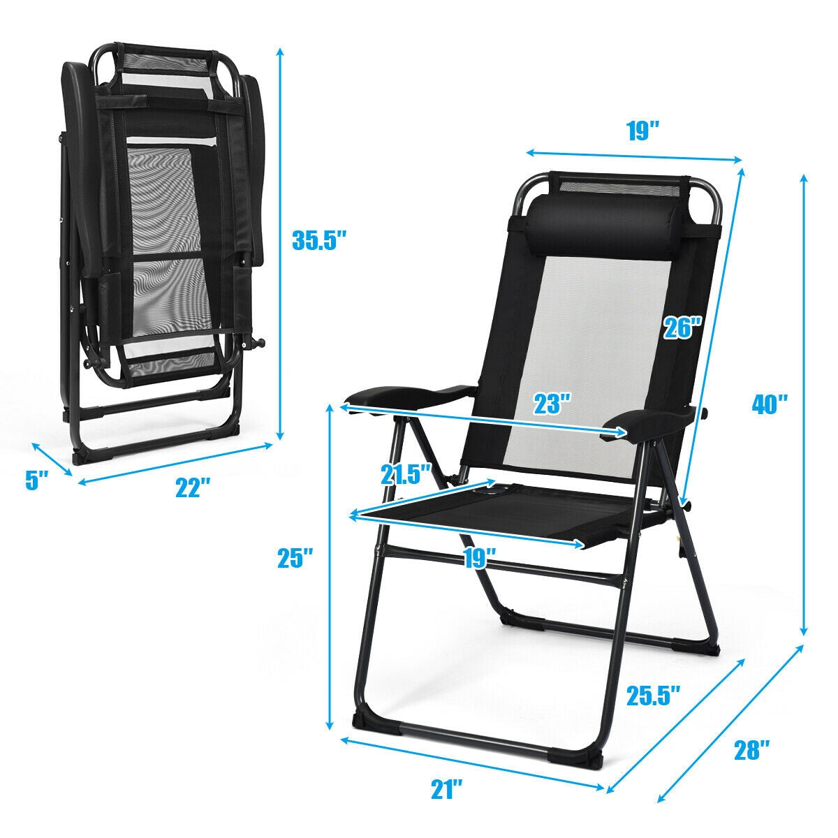 4 Piece Patio Garden Adjustable Reclining Folding Chairs, Black Patio Dining Chairs at Gallery Canada