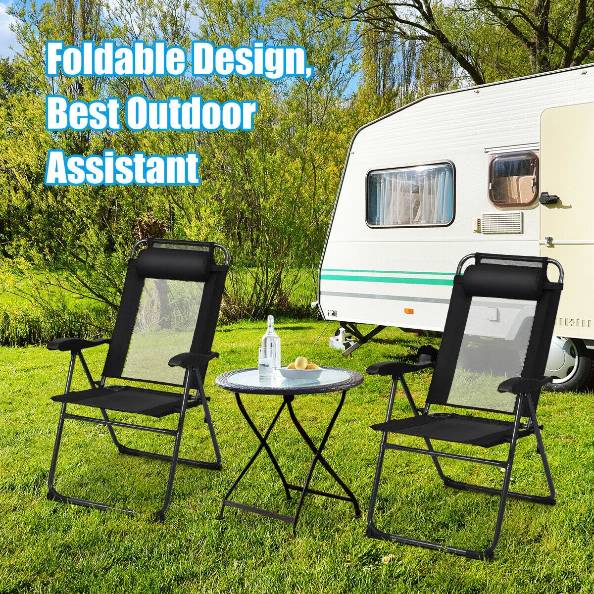 4 Piece Patio Garden Adjustable Reclining Folding Chairs, Black Patio Dining Chairs at Gallery Canada
