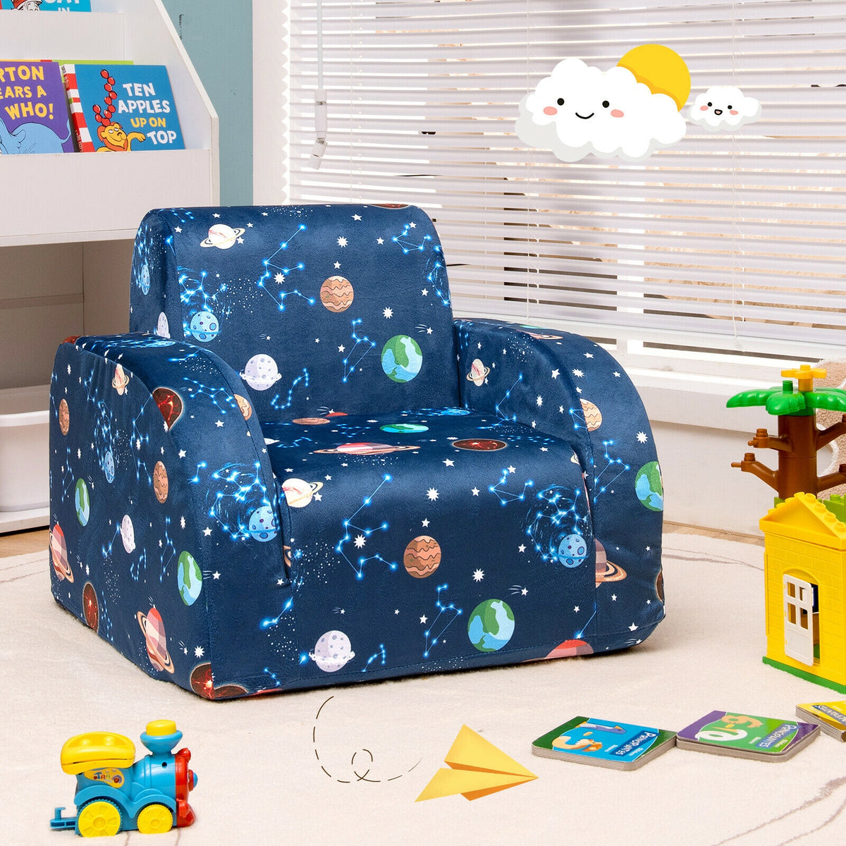 3-in-1 Convertible Kid Sofa Bed, Flip-Out Chair Lounger, Blue Kids Chairs & Seating at Gallery Canada