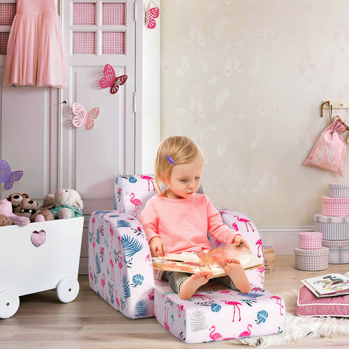 3-In-1 Convertible Kid Sofa Bed, Flip-Out Chair Lounger, Pink