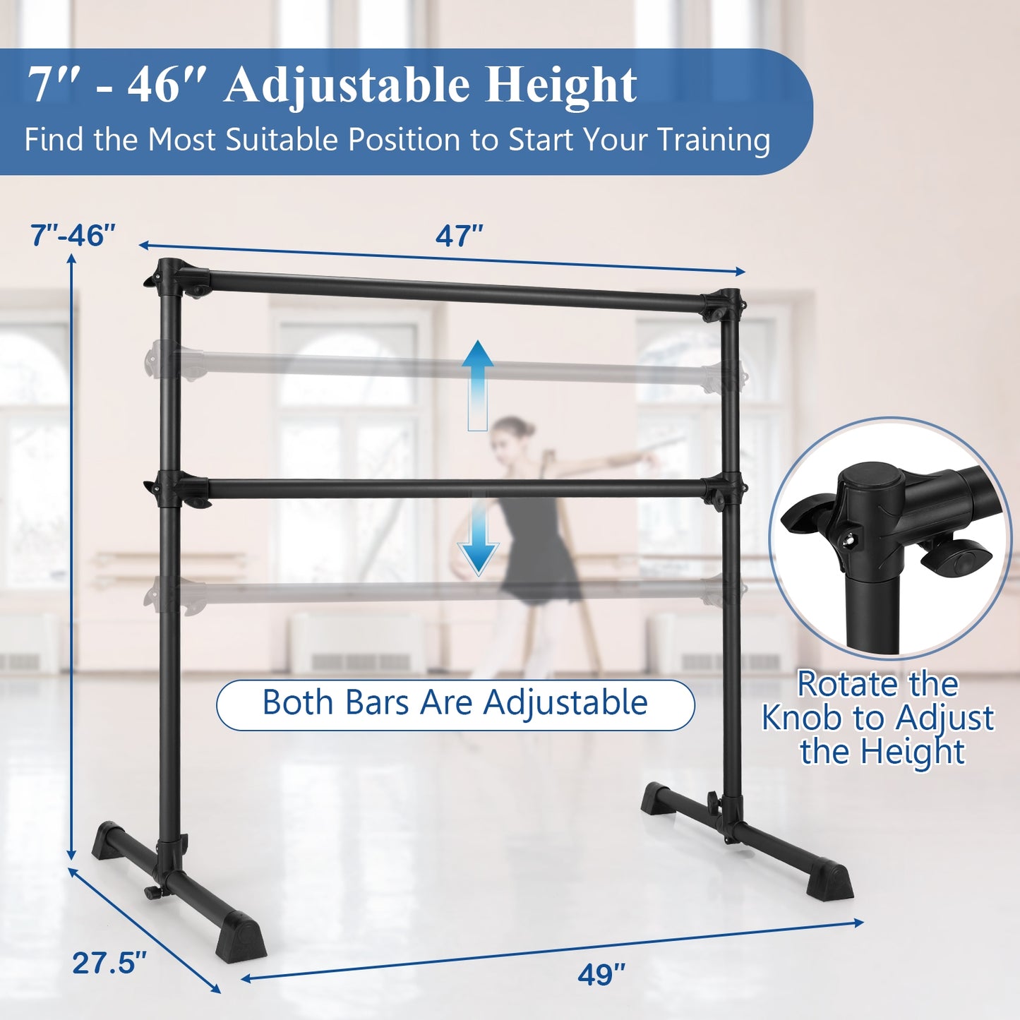4 Feet Portable Double Freestanding Barre, Black Yoga Accessories at Gallery Canada