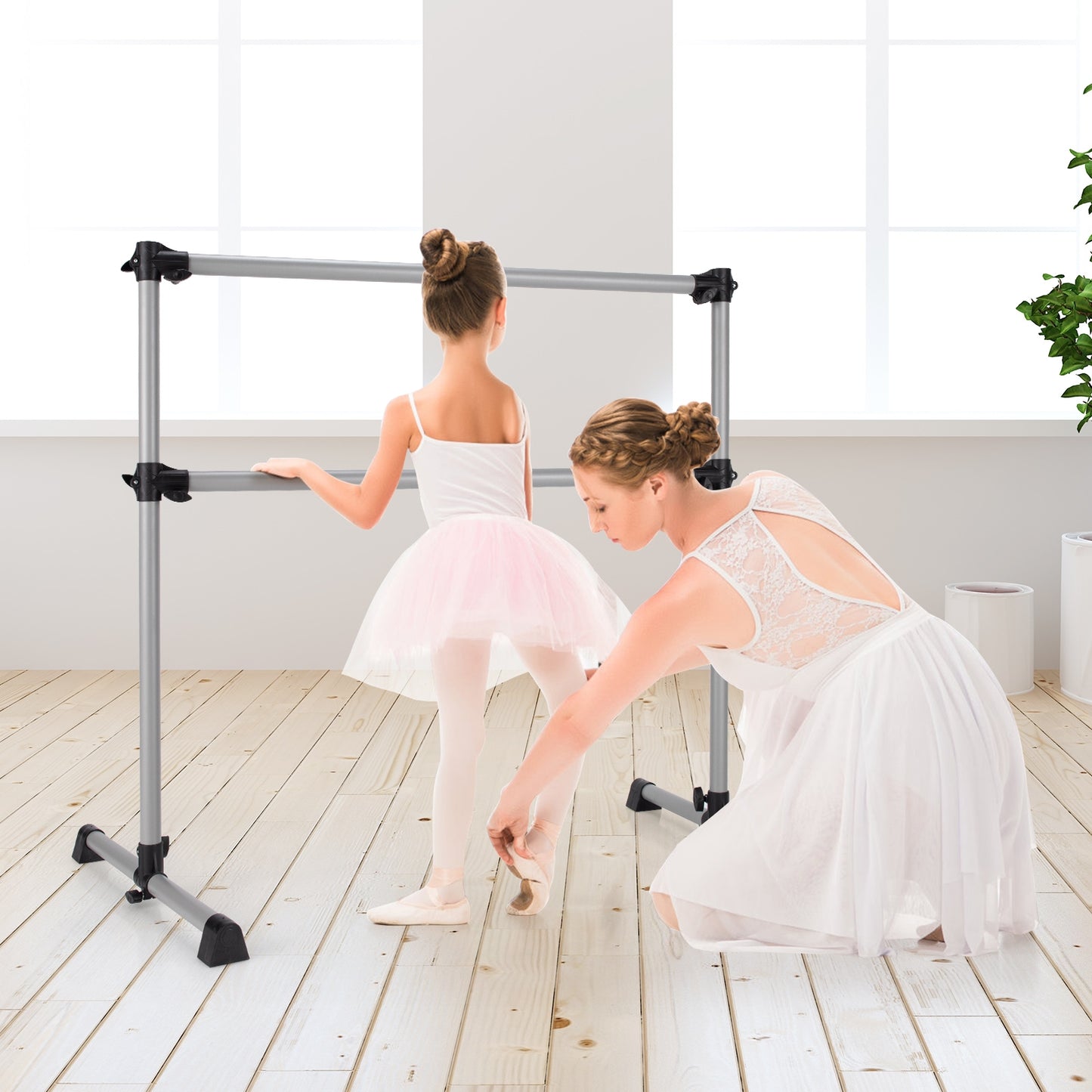 4 Feet Portable Double Freestanding Barre, Silver Yoga Accessories at Gallery Canada
