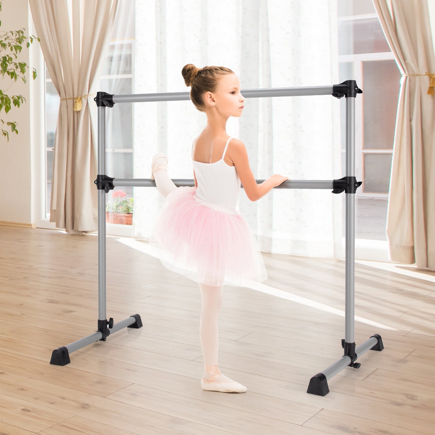 4 Feet Portable Double Freestanding Barre, Silver Yoga Accessories at Gallery Canada