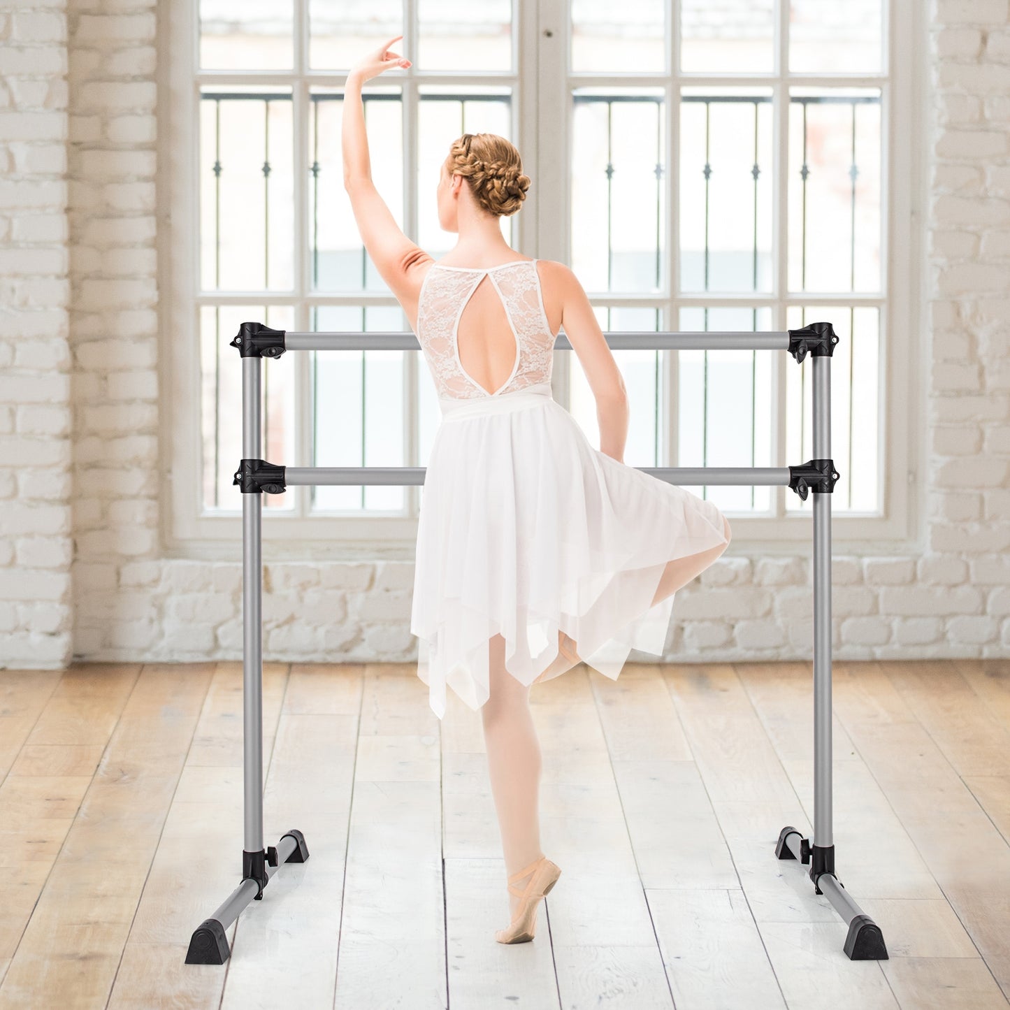 4 Feet Portable Double Freestanding Barre, Silver Yoga Accessories at Gallery Canada