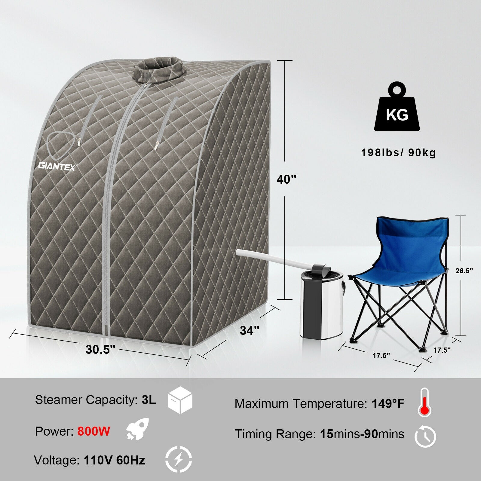 Portable Steam Sauna Spa, 3L Blast-Proof Steamer Chair, Gray Spa & Salon at Gallery Canada