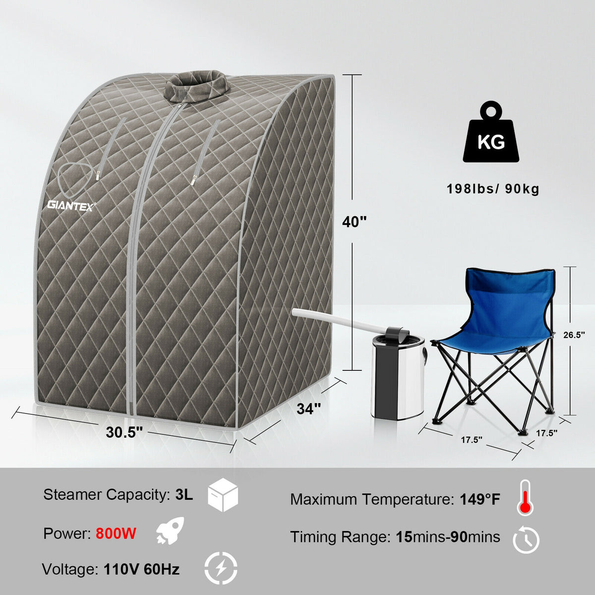 Portable Steam Sauna Spa, 3L Blast-Proof Steamer Chair, Gray Spa & Salon at Gallery Canada