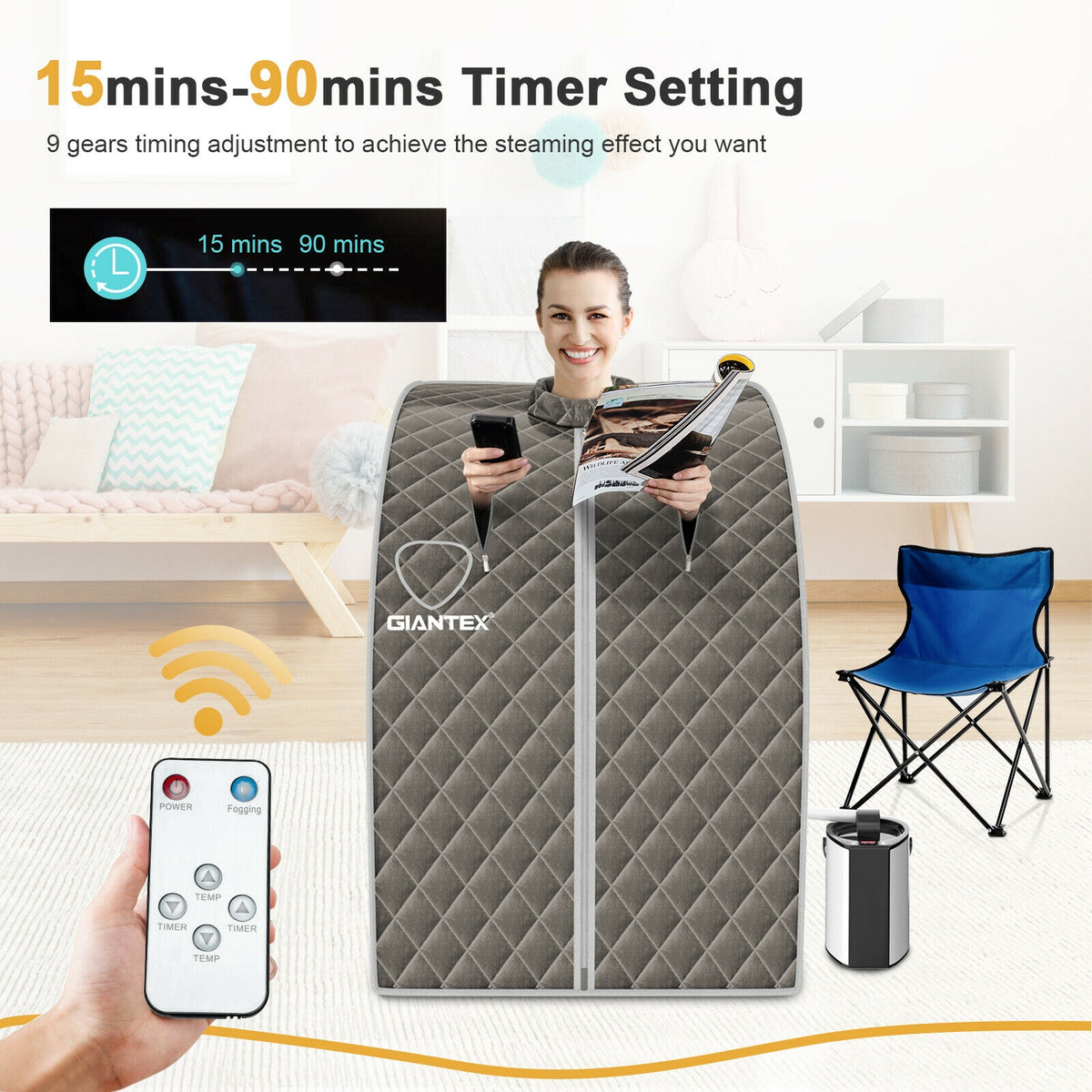 Portable Steam Sauna Spa, 3L Blast-Proof Steamer Chair, Gray Spa & Salon at Gallery Canada