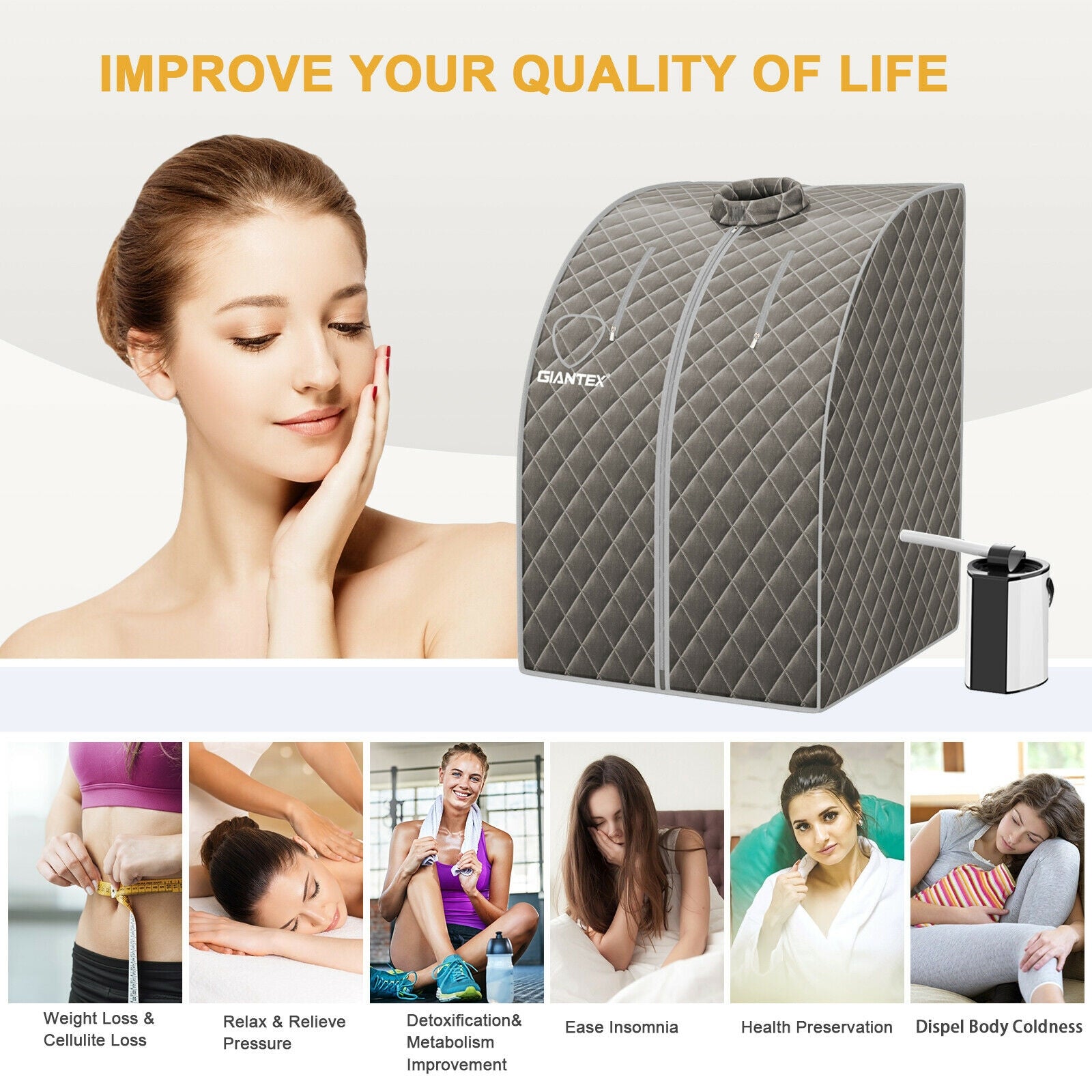Portable Steam Sauna Spa, 3L Blast-Proof Steamer Chair, Gray Spa & Salon at Gallery Canada
