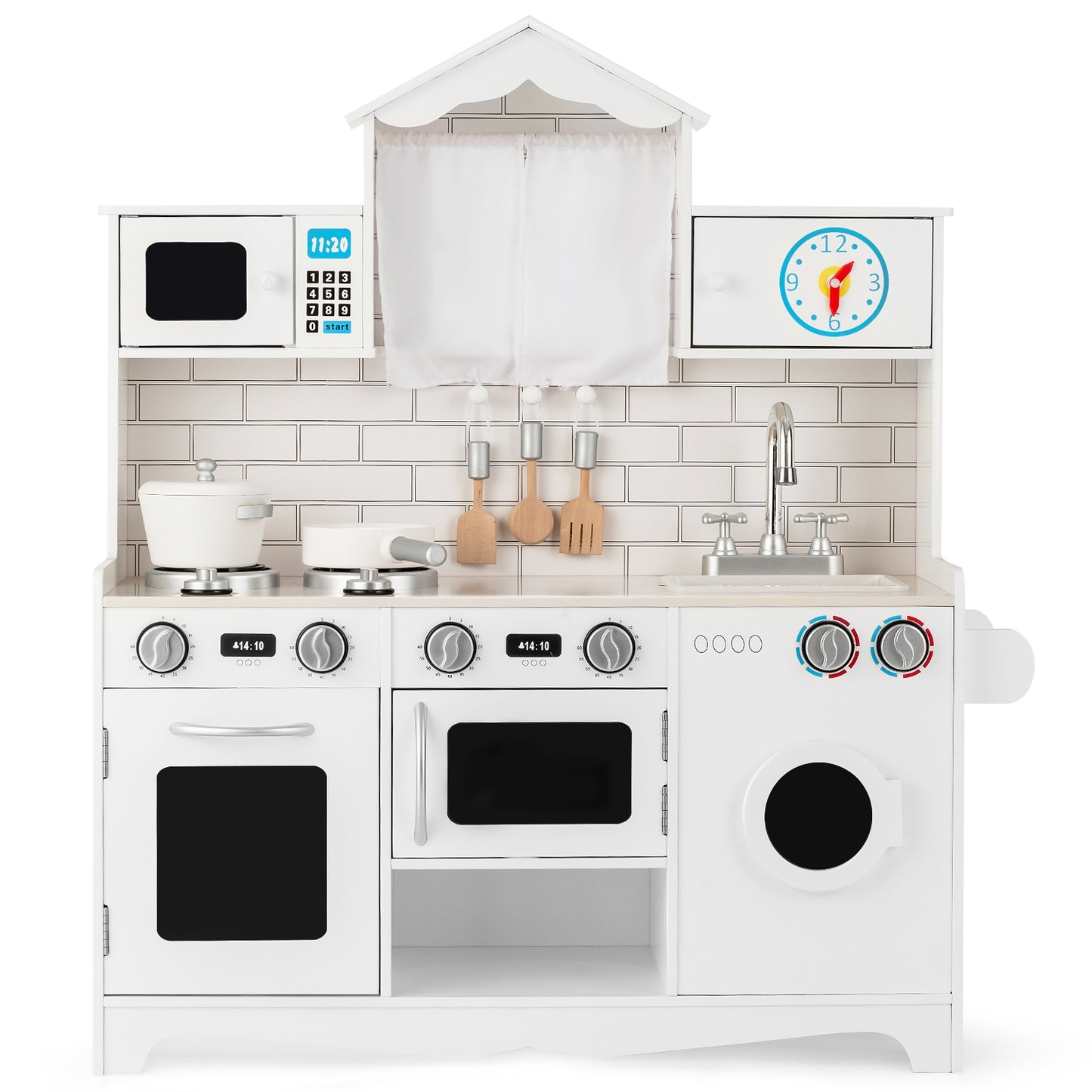 Wooden Kids Kitchen With Washing Machine, White Play Kitchen Sets White at Gallery Canada