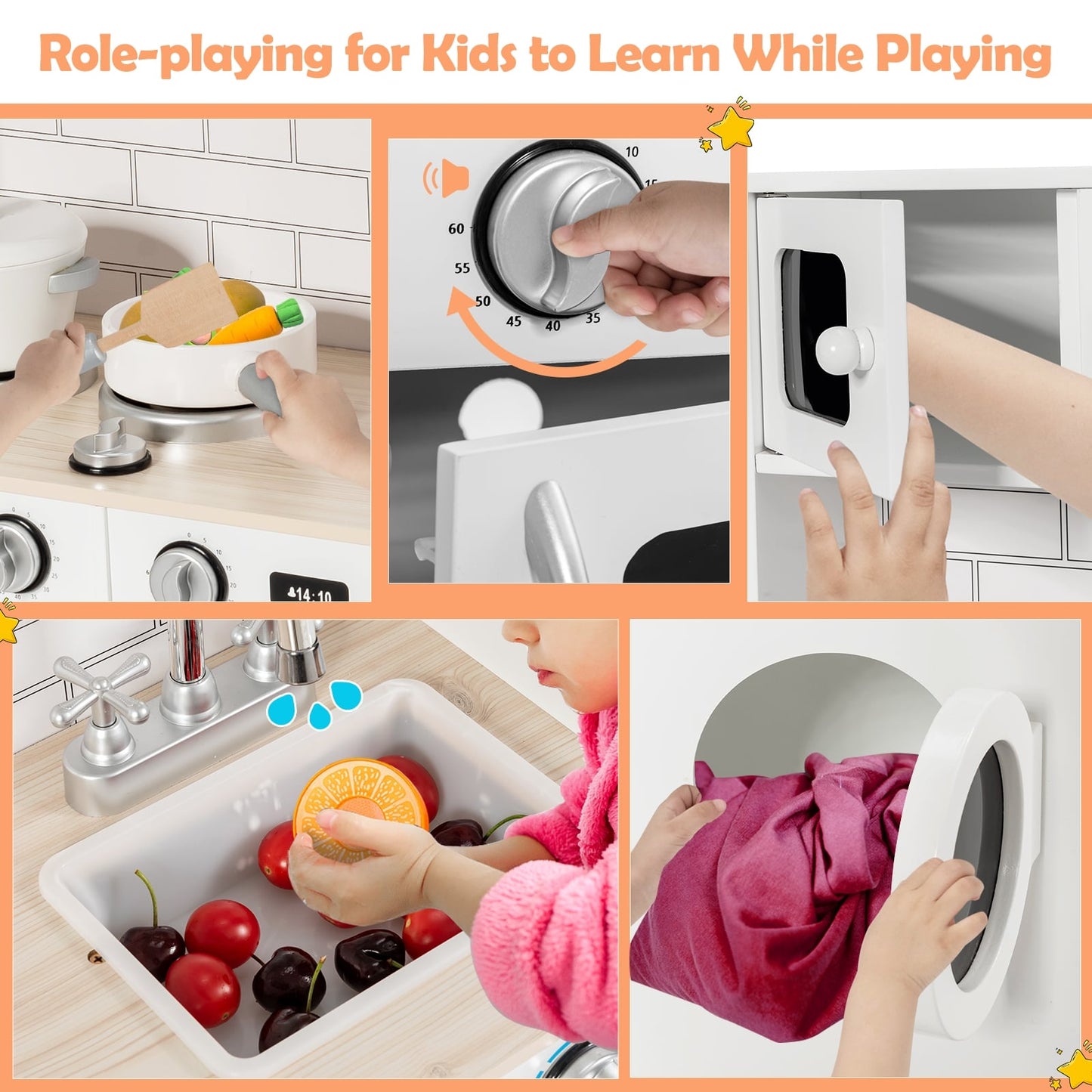 Wooden Kids Kitchen With Washing Machine, White Play Kitchen Sets at Gallery Canada