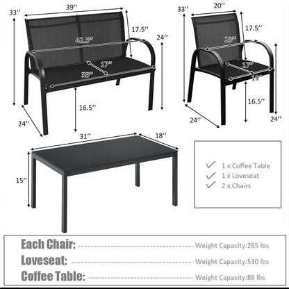 4 Piece Patio Furniture Set, Glass Top Coffee Table, Black Patio Conversation Sets at Gallery Canada