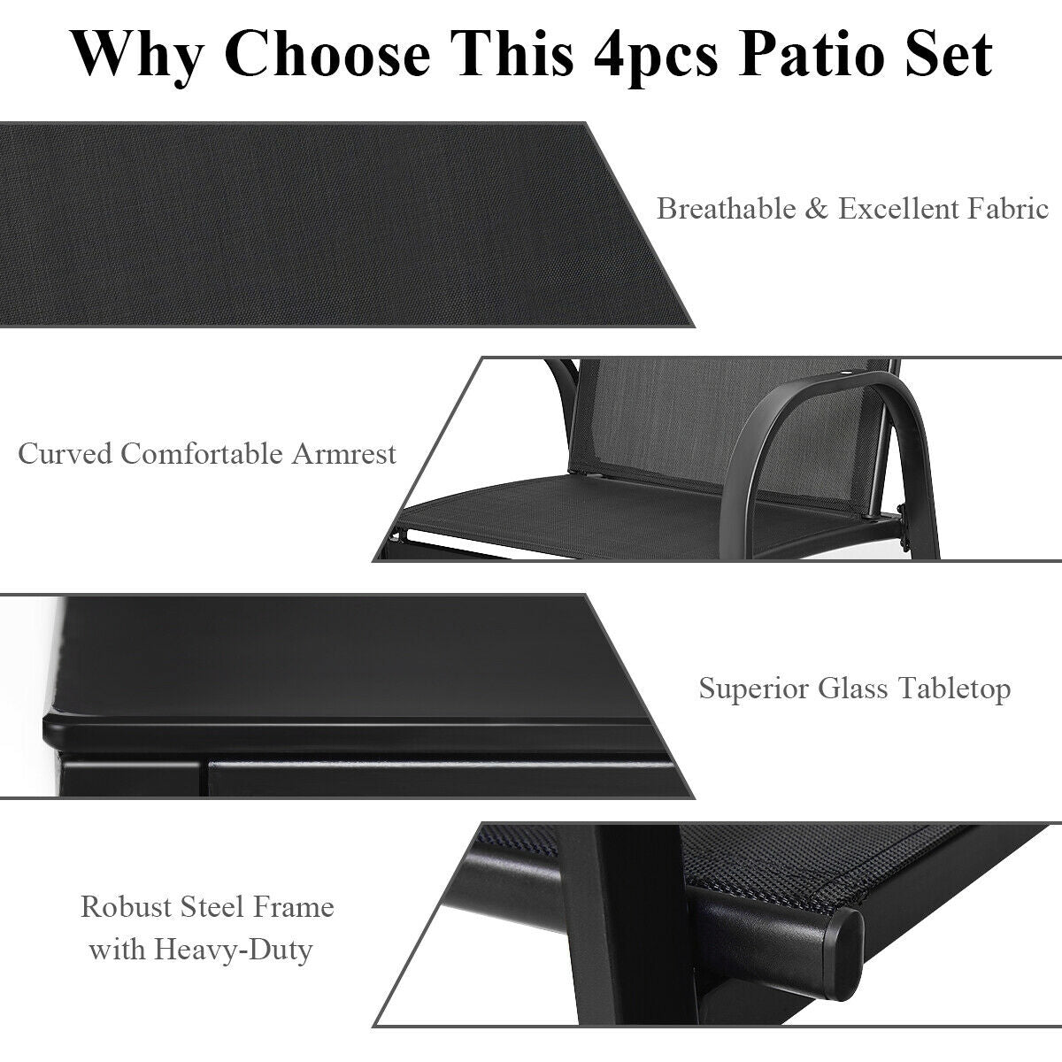 4 Piece Patio Furniture Set, Glass Top Coffee Table, Black Patio Conversation Sets at Gallery Canada