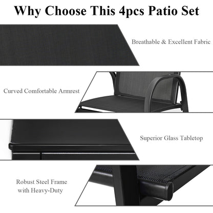 4 Piece Patio Furniture Set, Glass Top Coffee Table, Black Patio Conversation Sets at Gallery Canada