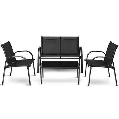 4 Piece Patio Furniture Set, Glass Top Coffee Table, Black Patio Conversation Sets at Gallery Canada
