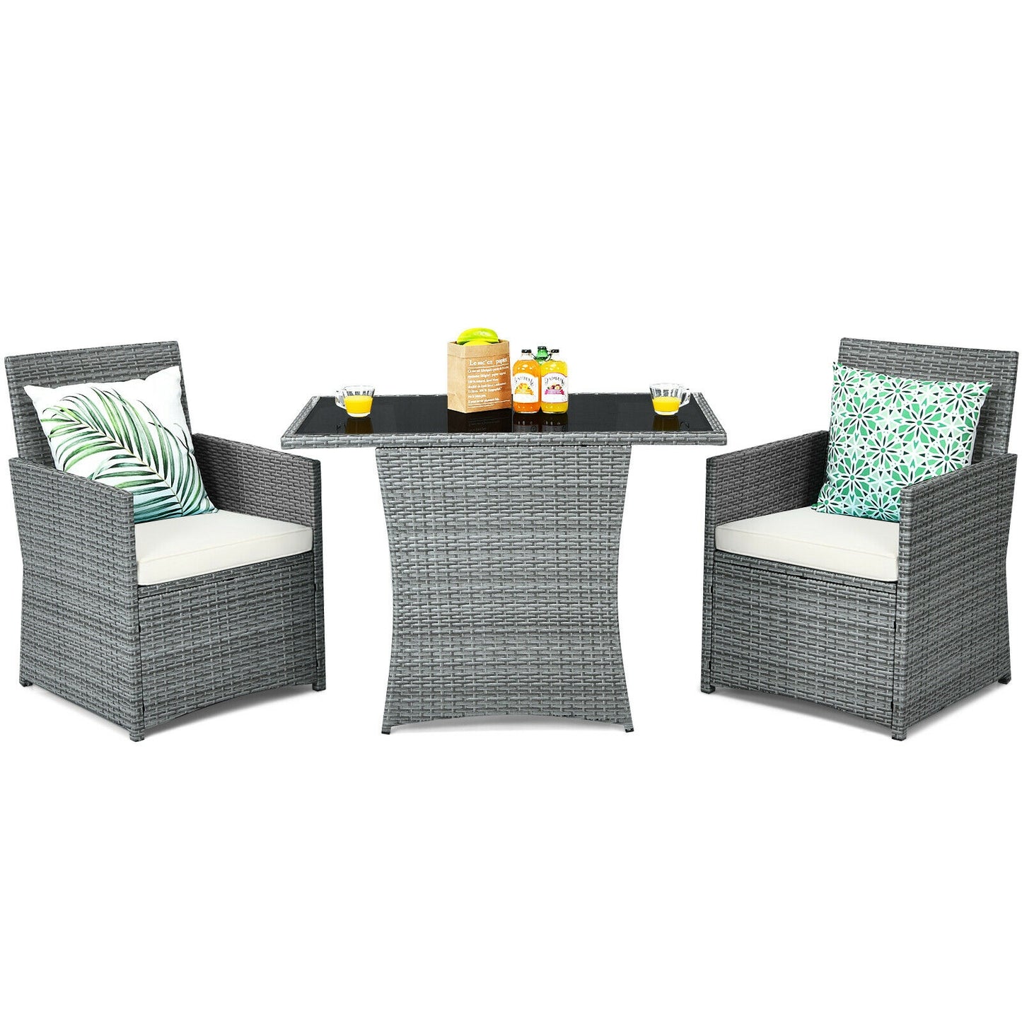 3 Piece Patio Rattan Furniture Set, Cushioned Armrest Sofa, White Patio Conversation Sets at Gallery Canada