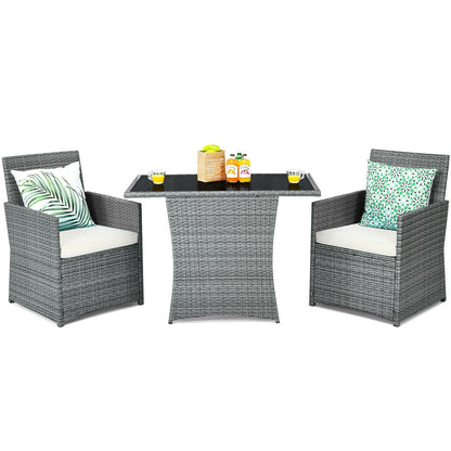 3 Piece Patio Rattan Furniture Set, Cushioned Armrest Sofa, White Patio Conversation Sets at Gallery Canada