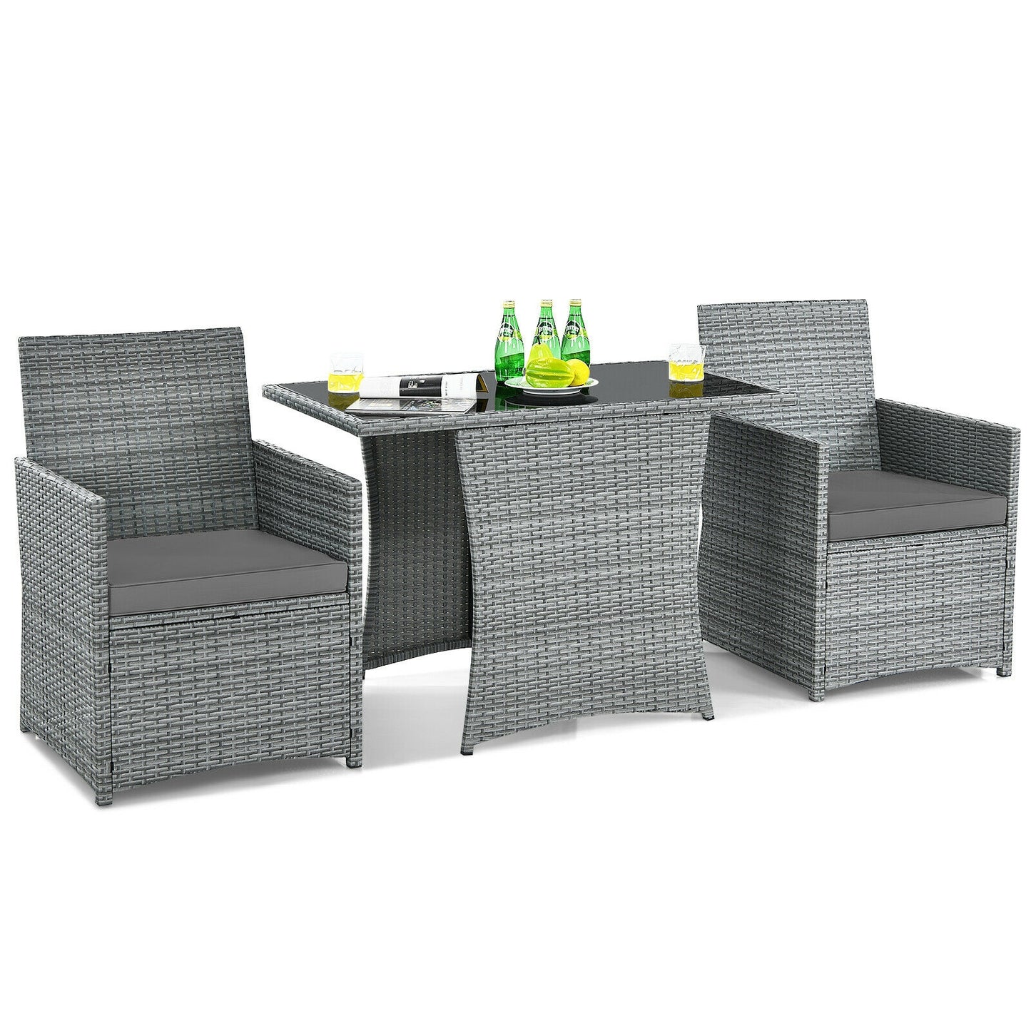 Patio Rattan Furniture Set, 3 Pieces, Cushioned Armrest Sofa, Gray Patio Conversation Sets at Gallery Canada