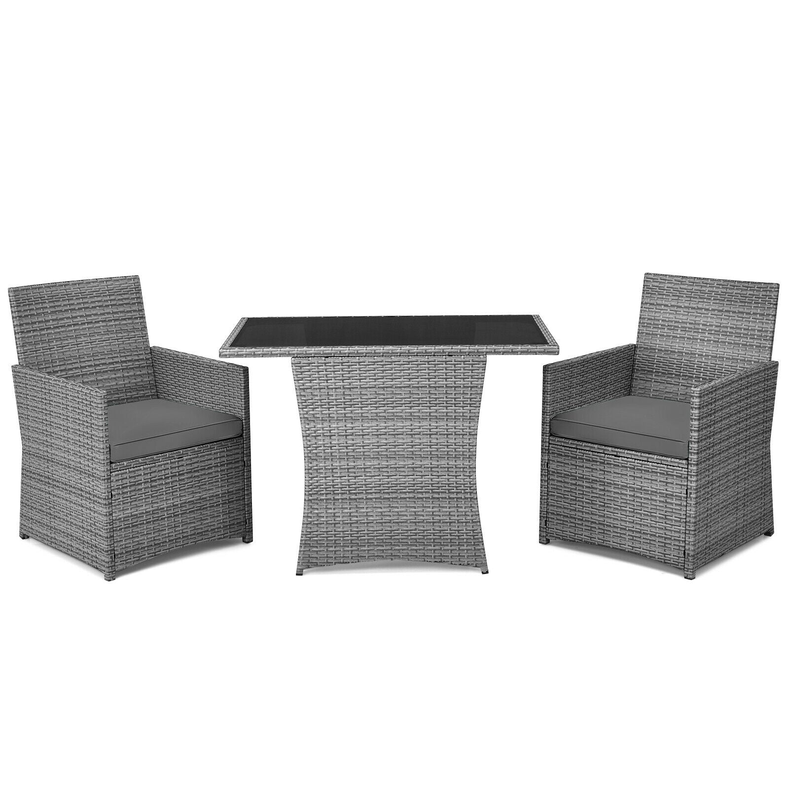Patio Rattan Furniture Set, 3 Pieces, Cushioned Armrest Sofa, Gray Patio Conversation Sets Gray at Gallery Canada