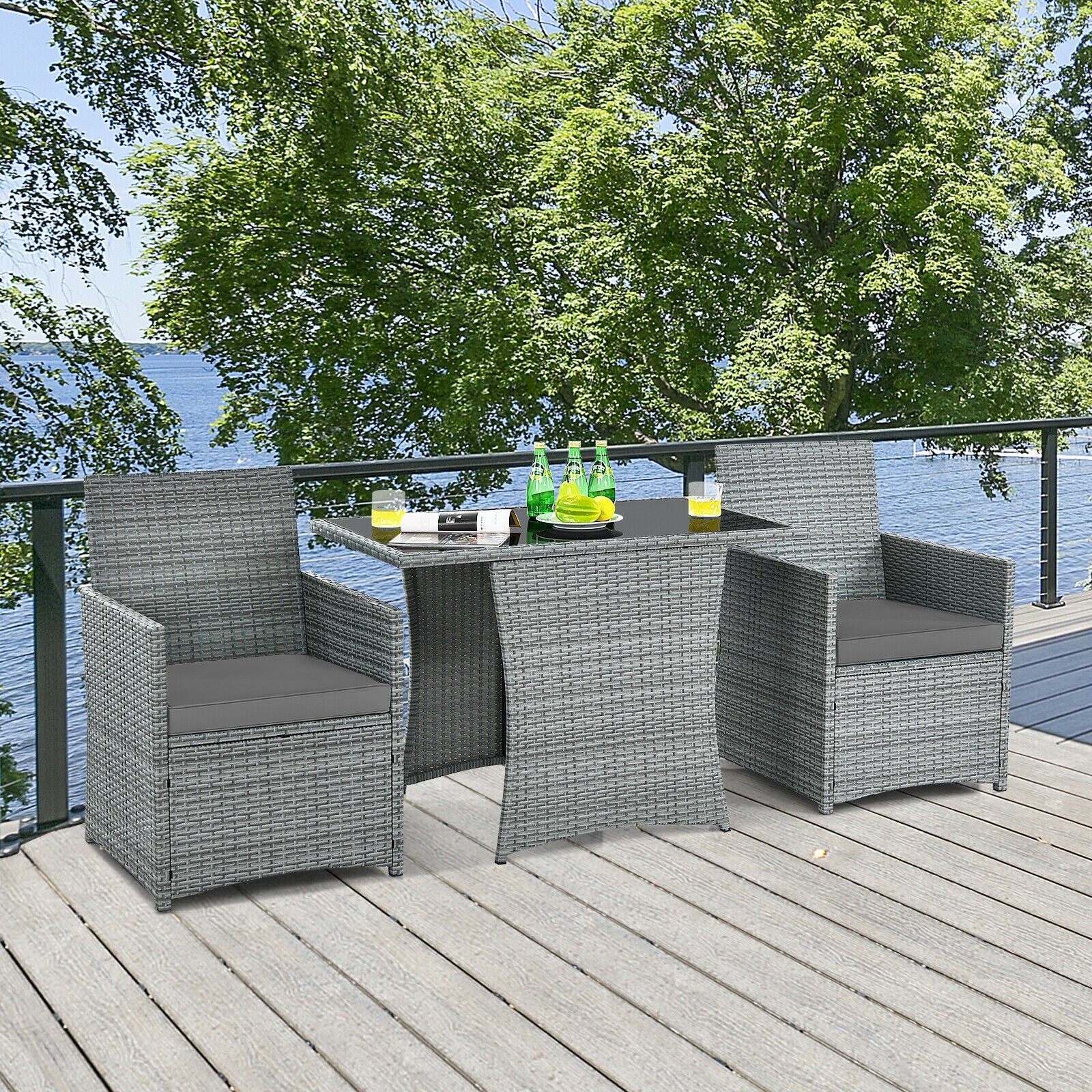 Patio Rattan Furniture Set, 3 Pieces, Cushioned Armrest Sofa, Gray Patio Conversation Sets at Gallery Canada