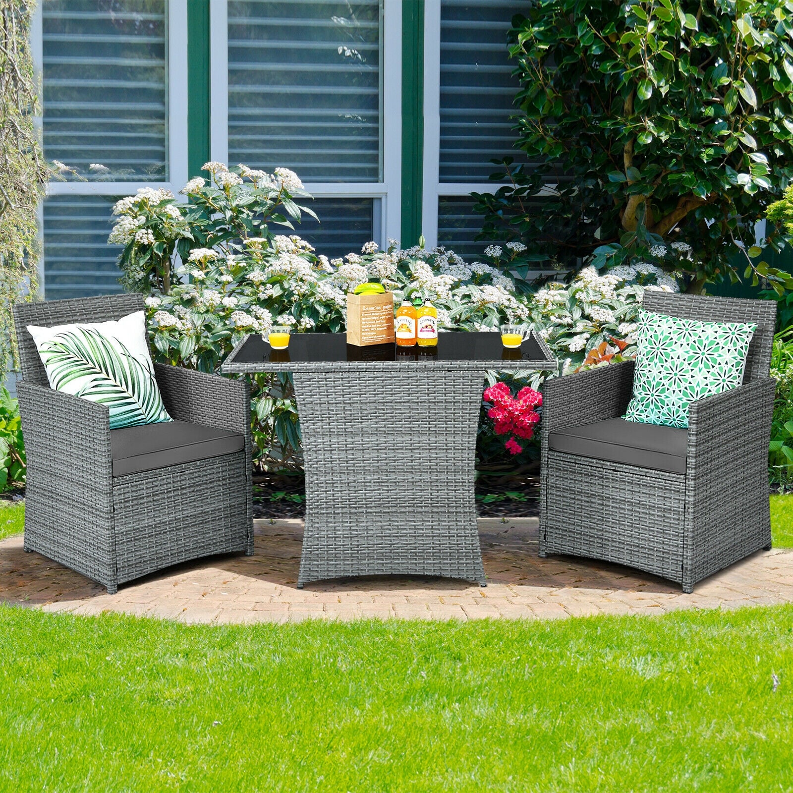 Patio Rattan Furniture Set, 3 Pieces, Cushioned Armrest Sofa, Gray Patio Conversation Sets at Gallery Canada