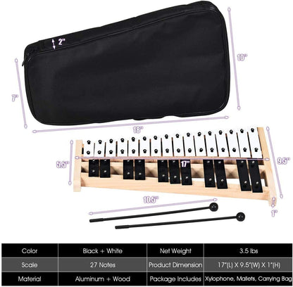 27 Note Glockenspiel Xylophone, 2 Rubber Mallets, White, Black Drums & Percussion at Gallery Canada