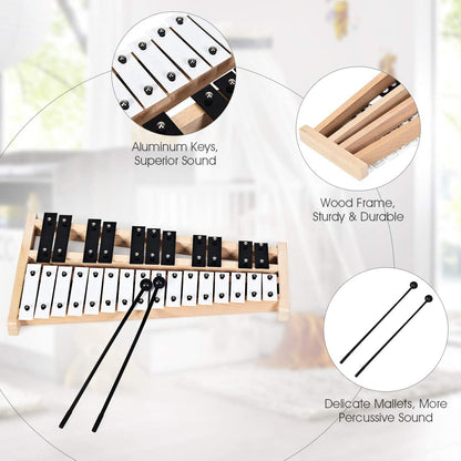 27 Note Glockenspiel Xylophone, 2 Rubber Mallets, White, Black Drums & Percussion at Gallery Canada