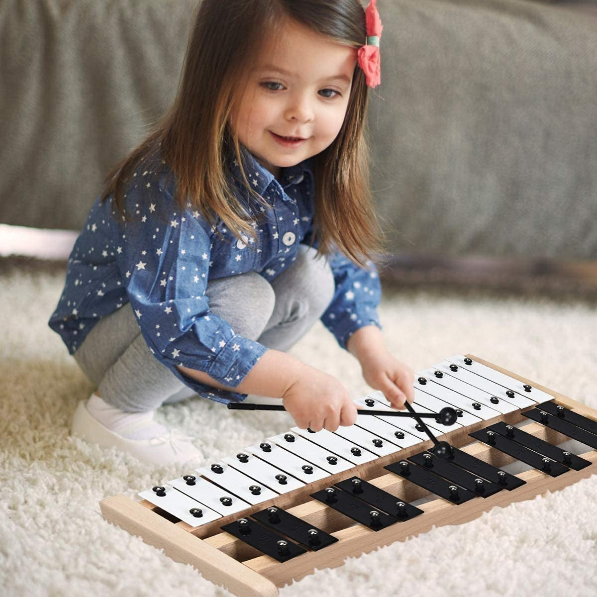 27 Note Glockenspiel Xylophone, 2 Rubber Mallets, White, Black Drums & Percussion at Gallery Canada