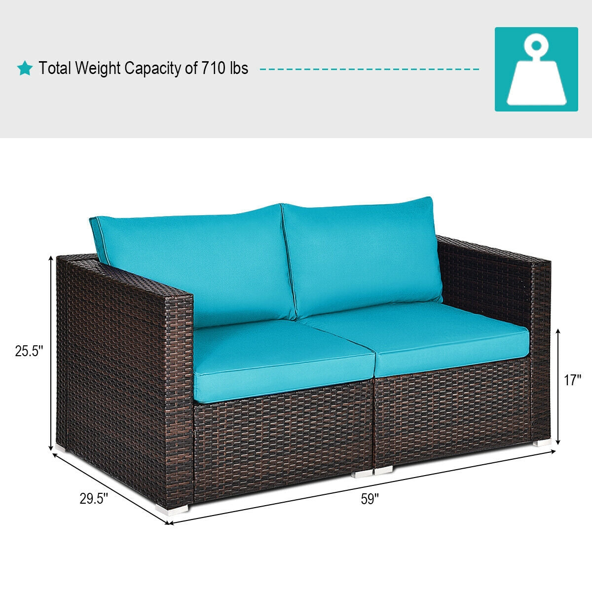 Patio Rattan Sectional Conversation Sofa Set, Blue Outdoor Sectionals at Gallery Canada