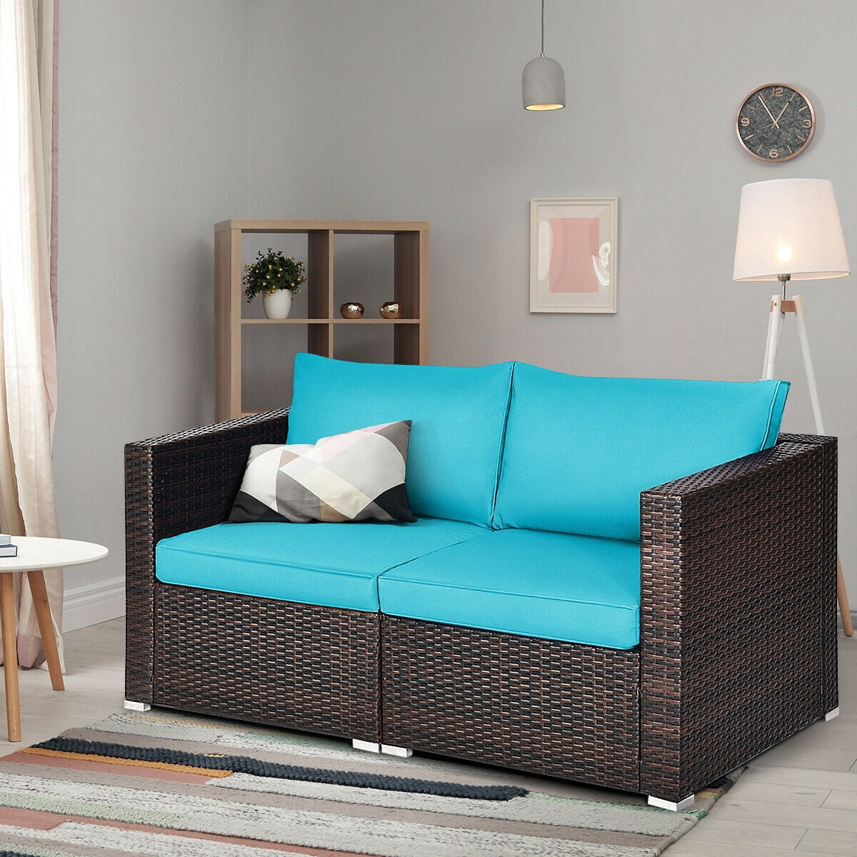 Patio Rattan Sectional Conversation Sofa Set, Blue Outdoor Sectionals at Gallery Canada