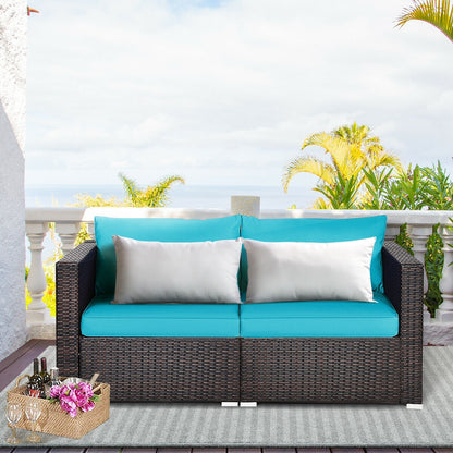Patio Rattan Sectional Conversation Sofa Set, Blue Outdoor Sectionals at Gallery Canada