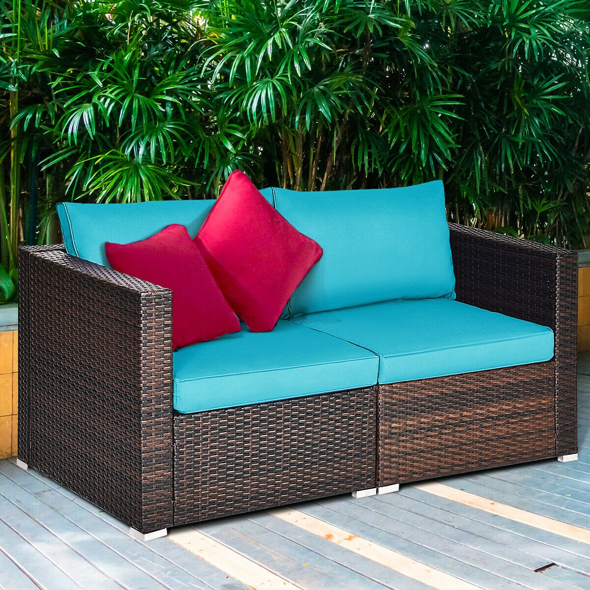 Patio Rattan Sectional Conversation Sofa Set, Blue Outdoor Sectionals at Gallery Canada