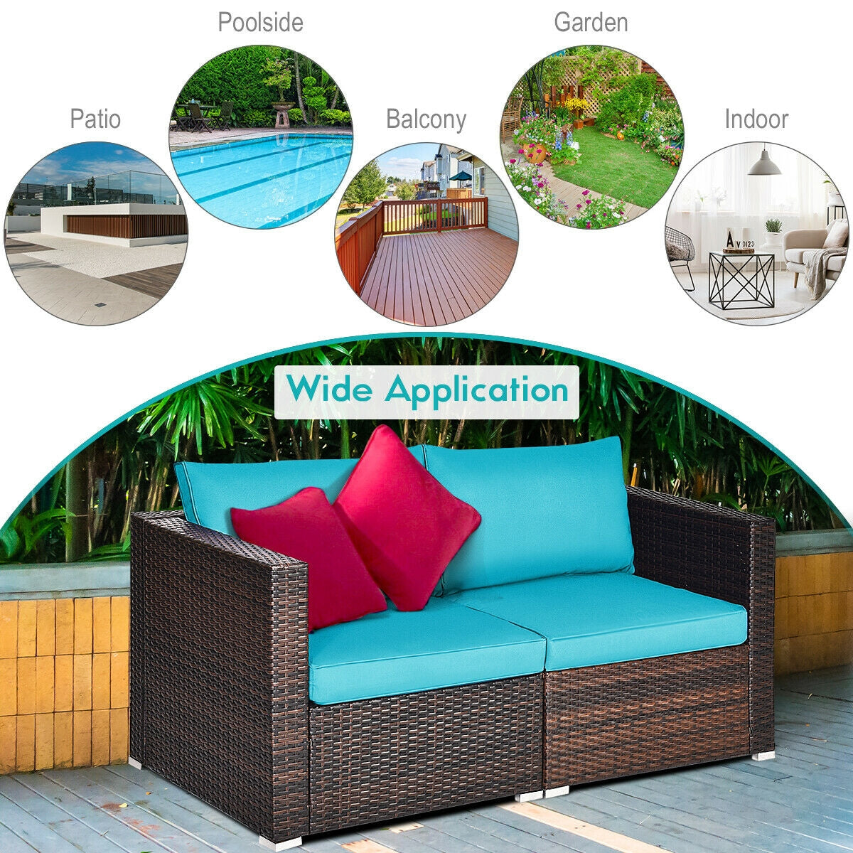 Patio Rattan Sectional Conversation Sofa Set, Blue Outdoor Sectionals at Gallery Canada
