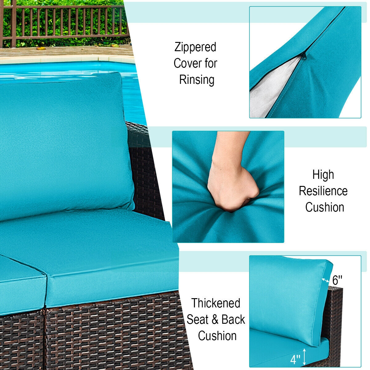 Patio Rattan Sectional Conversation Sofa Set, Blue Outdoor Sectionals at Gallery Canada