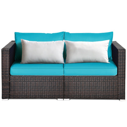 Patio Rattan Sectional Conversation Sofa Set, Blue Outdoor Sectionals Blue at Gallery Canada