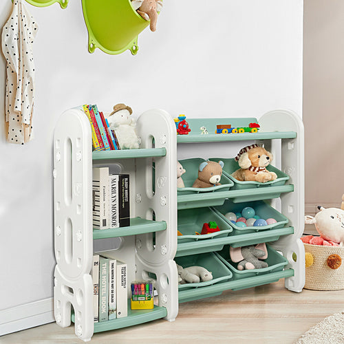 Kids Toy Storage Organizer With Bins, Multi-Layer Shelf, Green
