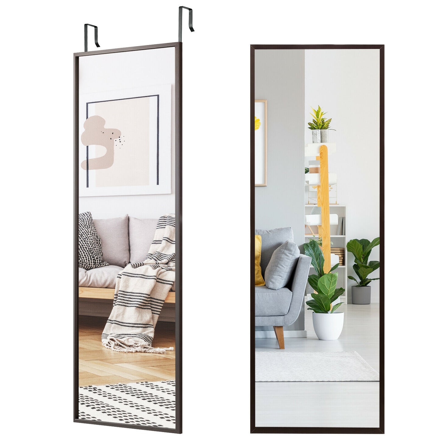 Full Length Metal Door Mirror, Adjustable Hook, Brown Wall Mirrors at Gallery Canada
